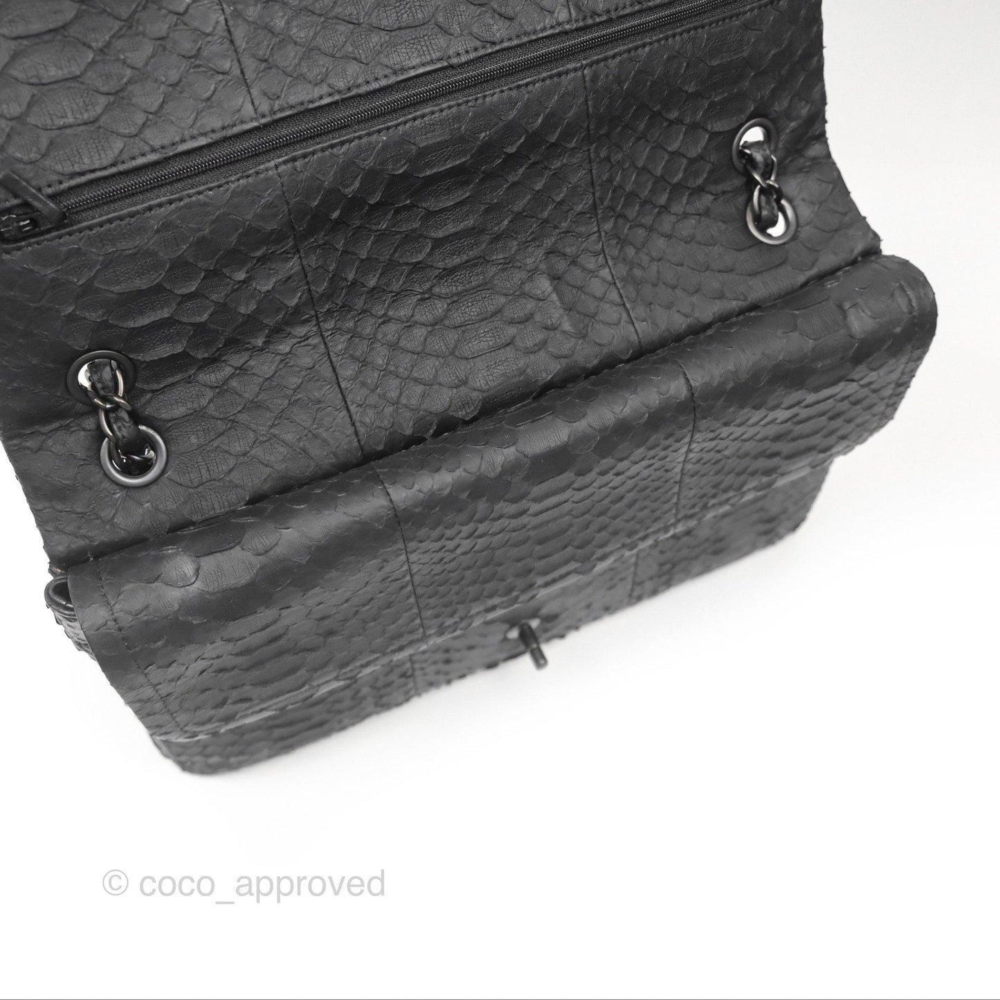 Chanel Maxi Double Flap Black Python Matte Black Hardware
