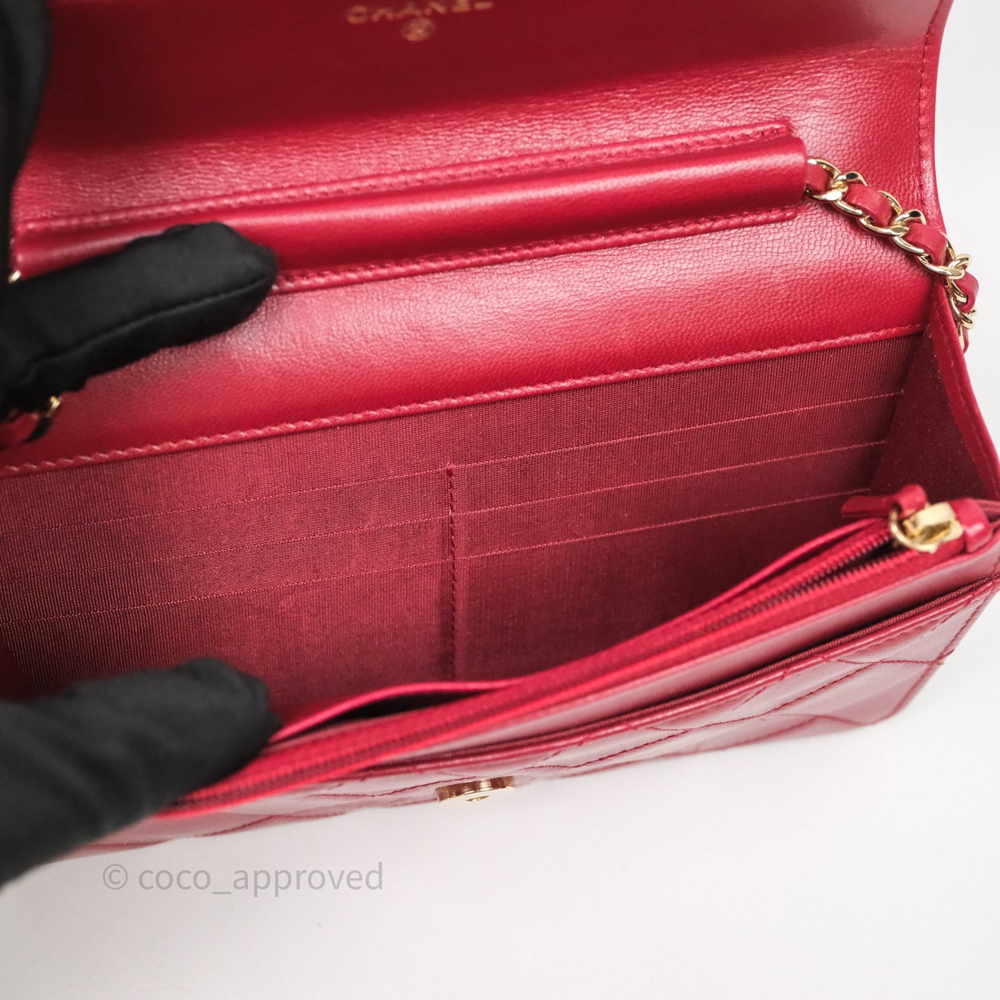 Chanel Wallet On Chain Red Calfskin Bag Gold hardware
