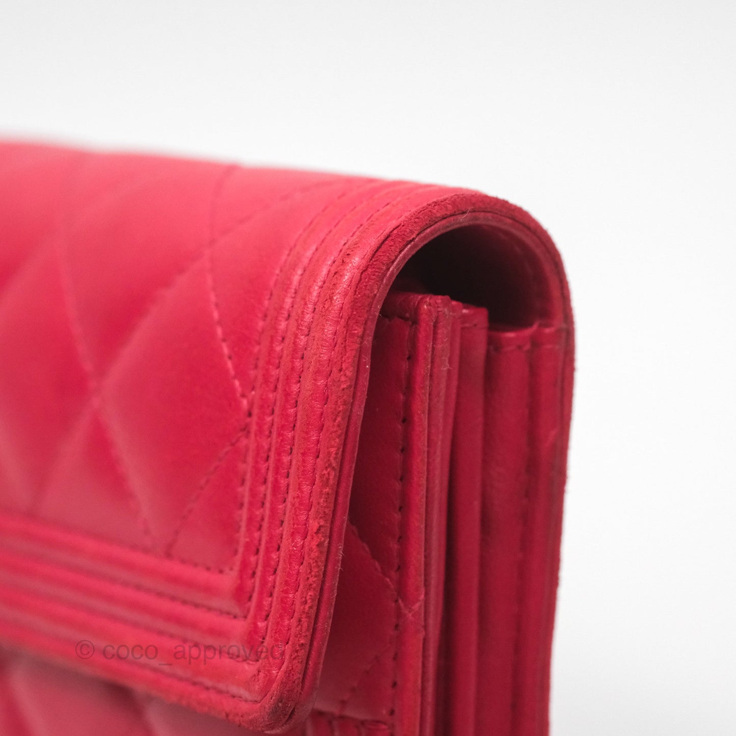 Chanel Quilted Boy Flap Long Wallet Red Lambskin Gold Hardware