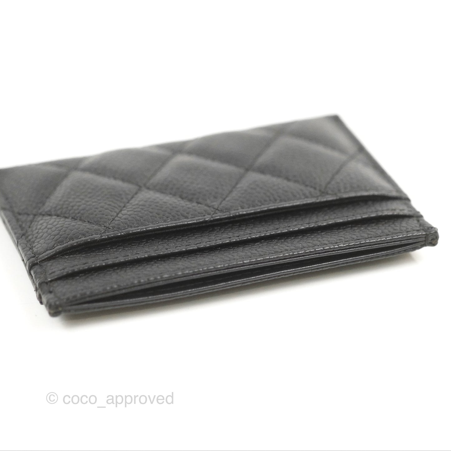 Chanel Filigree CC Flat Card Holder Black Caviar Gold Hardware