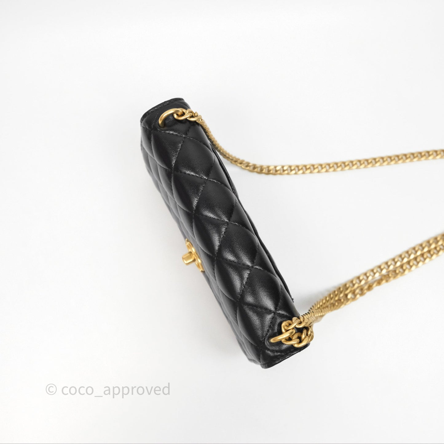 Chanel Heart Adjustable Chain WOC Black Lambskin Aged Gold Hardware 25C