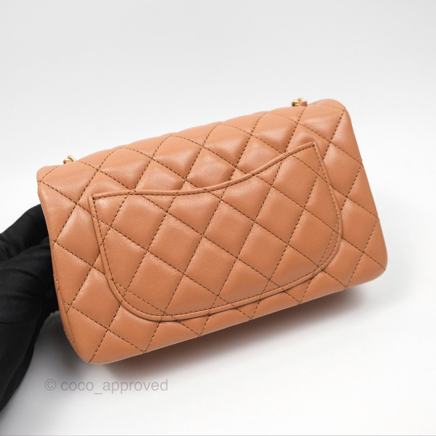 Chanel Mini Rectangular Pearl Crush Caramel Dark Beige Lambskin Aged Gold Hardware