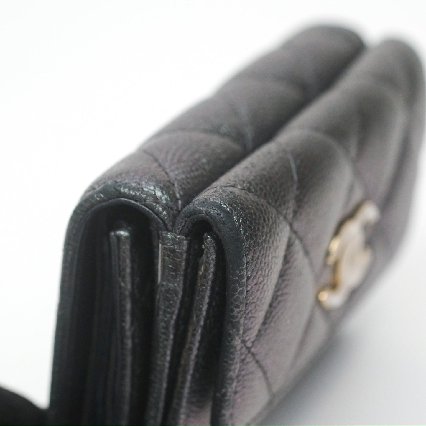 Chanel Quilted White CC Short Wallet Iridescent Green Purple Gold Hardware