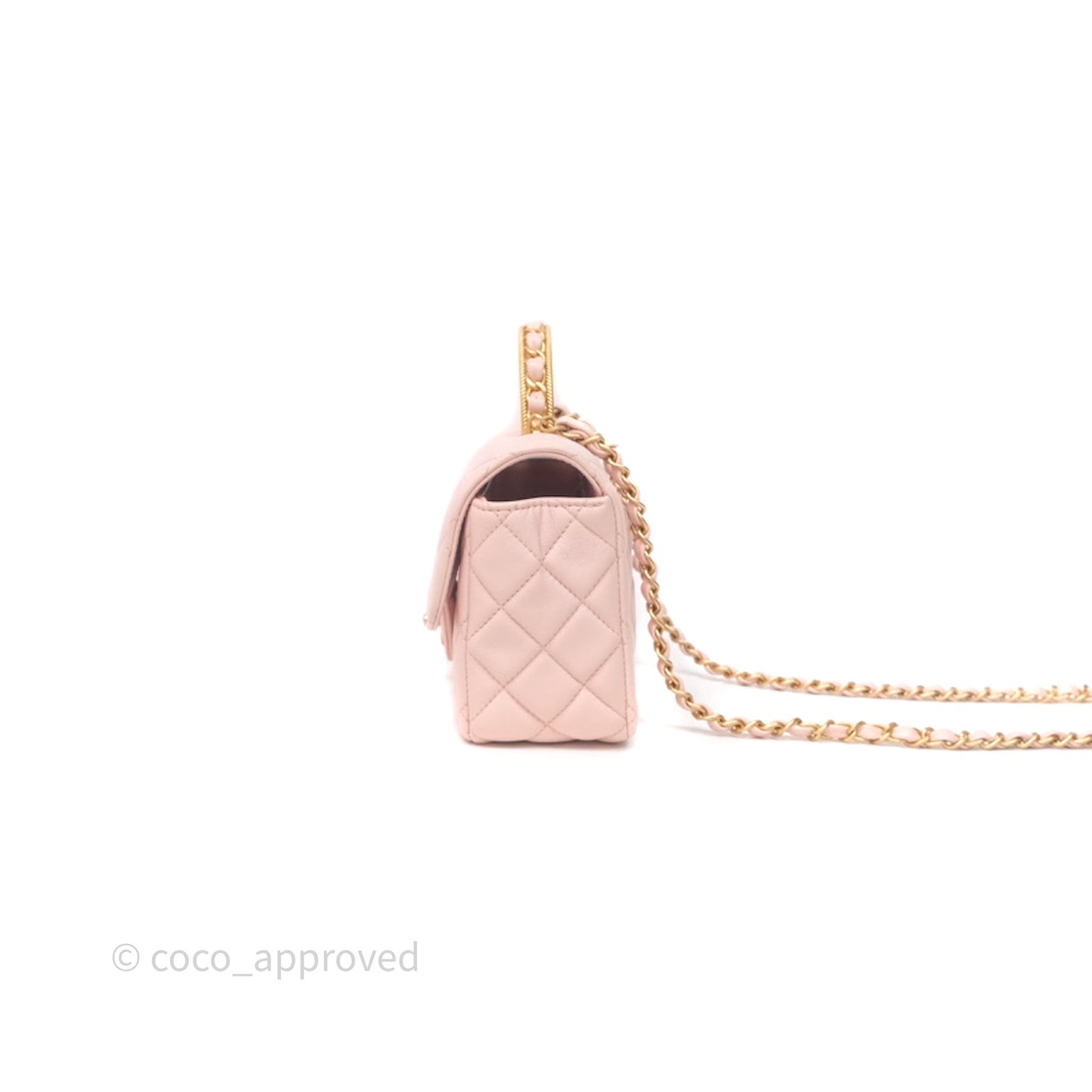 Chanel Top Handle Mini Rectangular Flap Bag Pink Lambskin Aged Gold Hardware