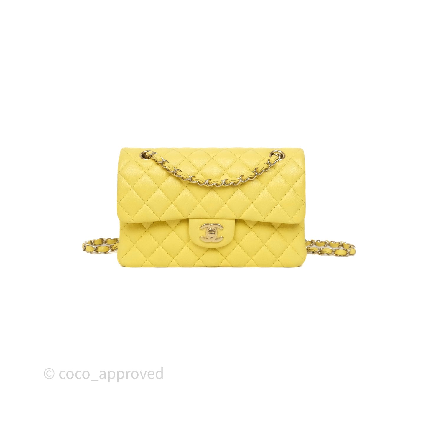 Chanel Small Classic Flap Quilted Yellow Caviar Gold Hardware