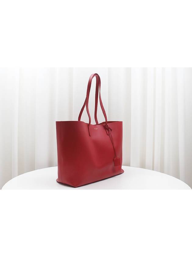 Luxury Saint Laurent Logo Soft Leather Pouch Shopper Bag Red 394195