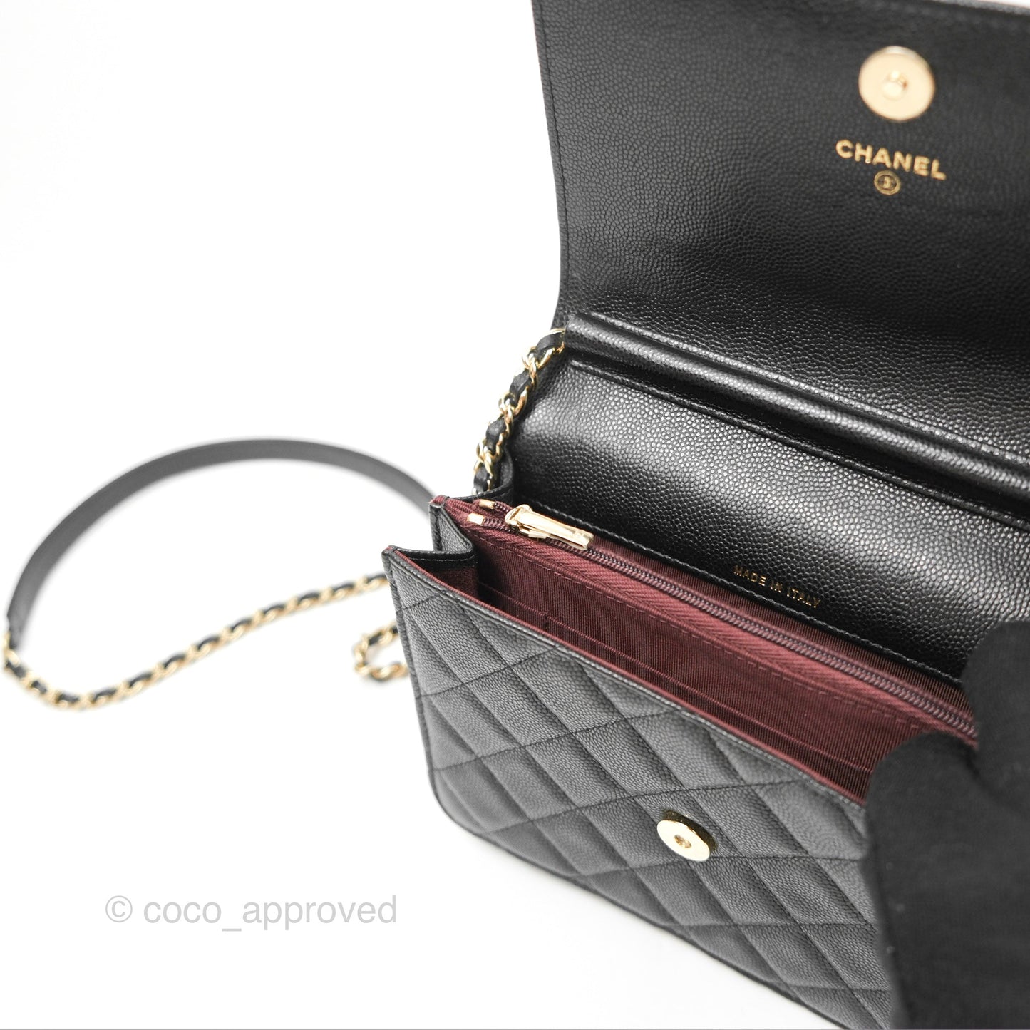 Chanel Square Flap WOC Black Caviar Gold Hardware