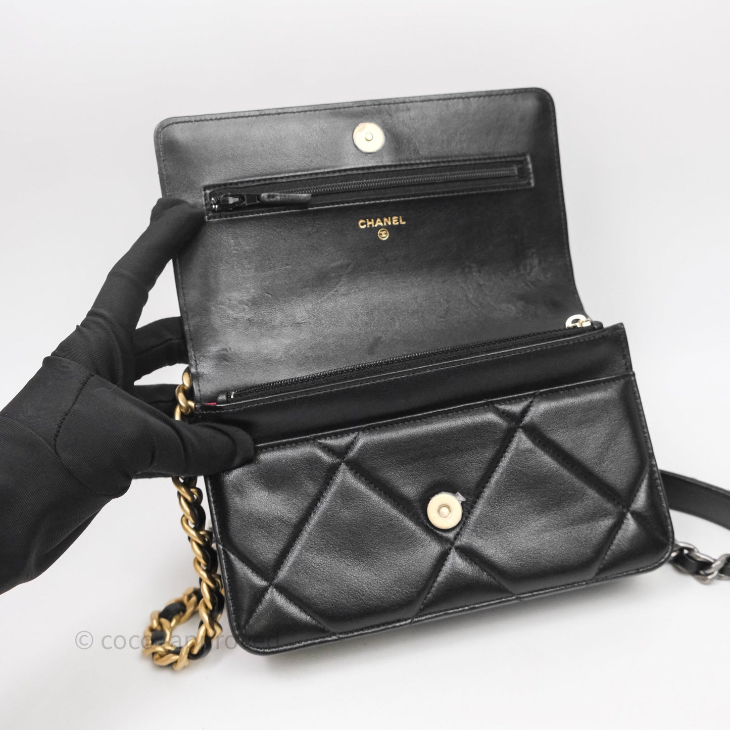 Chanel 19 Wallet on Chain WOC Black Mixed Hardware