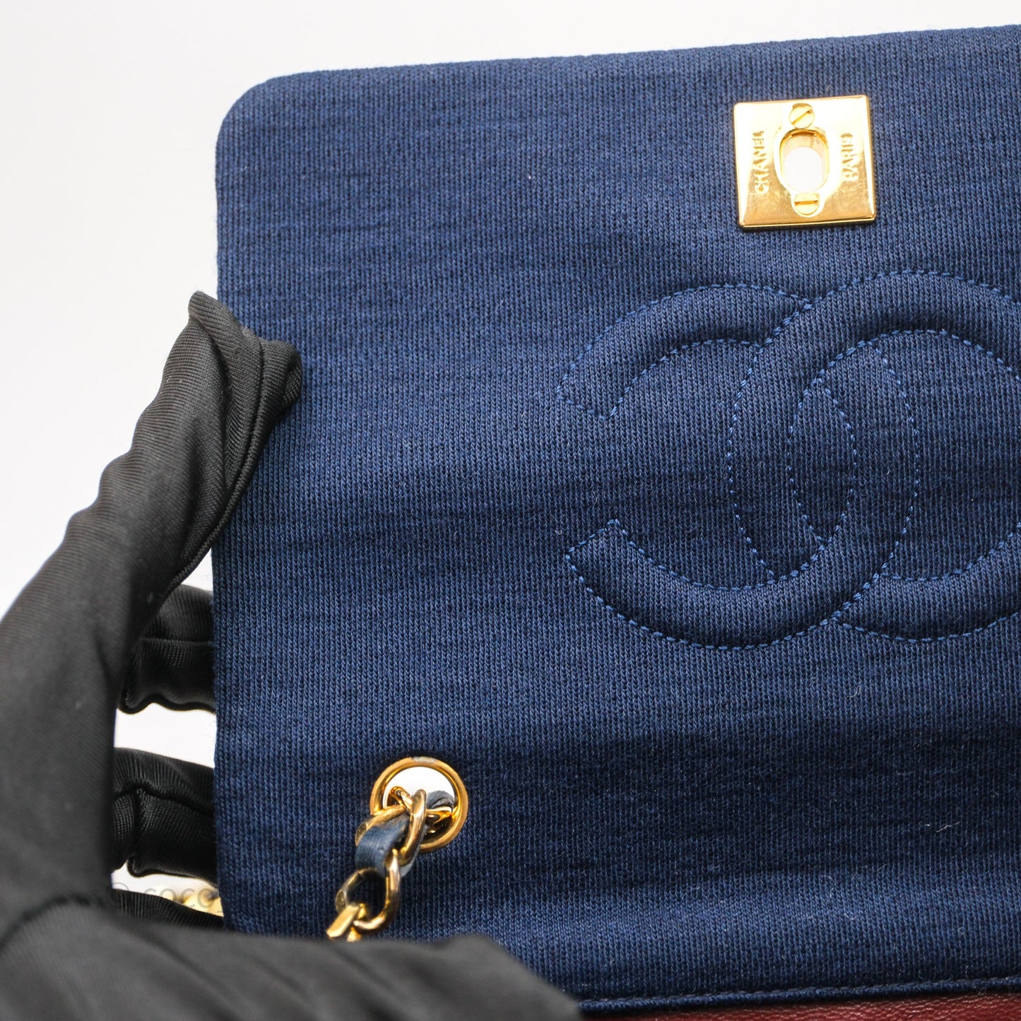 Chanel Vintage Mini Full Flap Bag Navy Fabrics / Lambskin 24K Gold Hardware