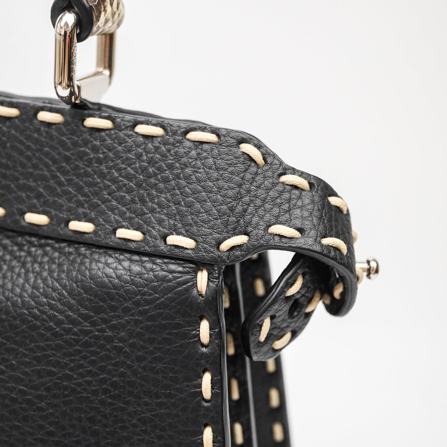 Fendi Peekaboo ISeeU Python Handle Handbag Black Calfskin Silver Hardware