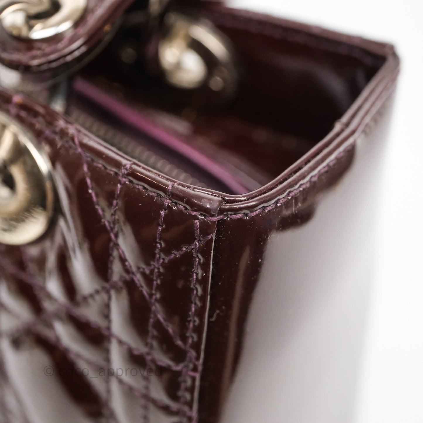 Christian Dior Medium Lady Dior Burgundy Patent Silver Hardware