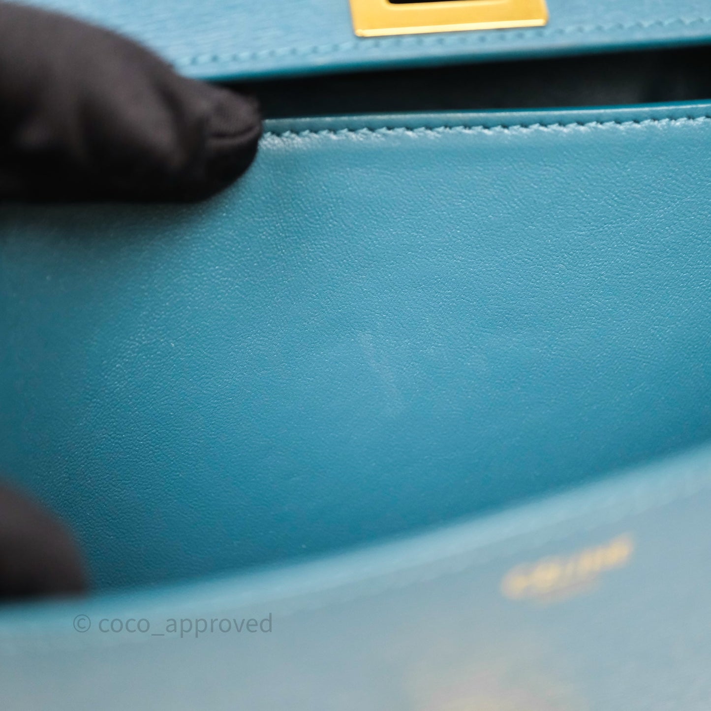 Celine Medium Classic Box Flap Blue Green Calfskin Gold Hardware