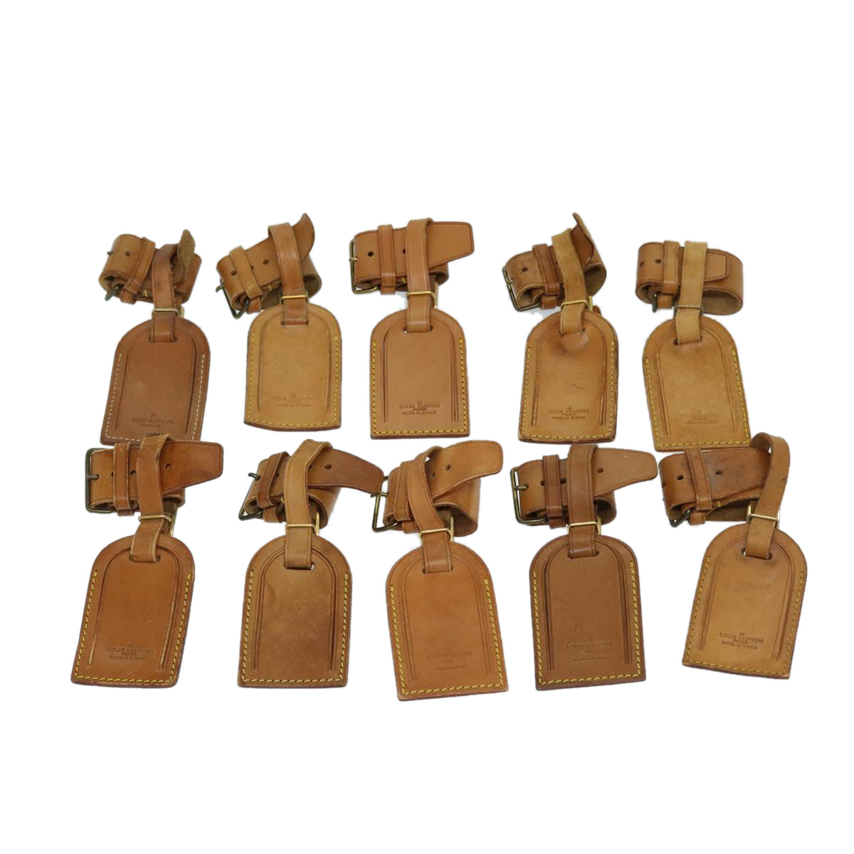LOUIS VUITTON Powanie Name Tag Leather 10set Beige LV 69386