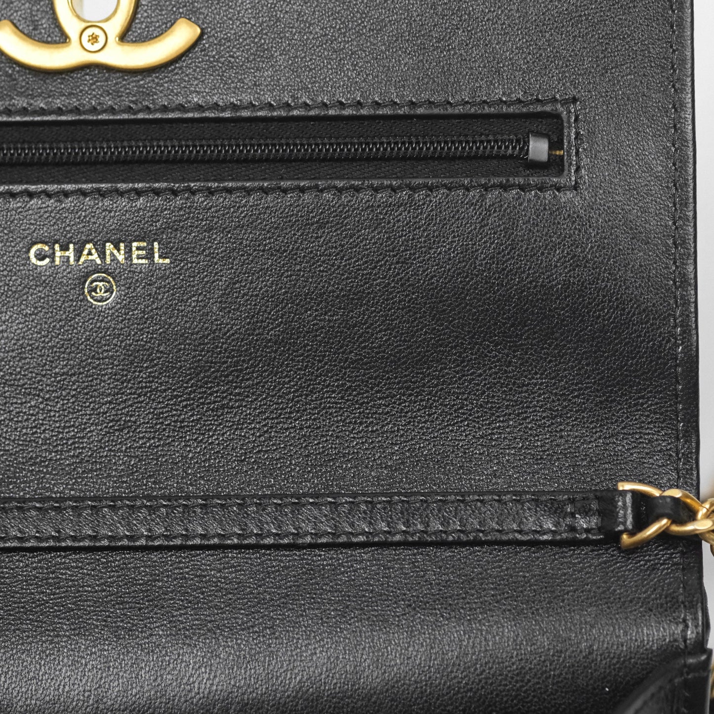 Chanel Quilted WOC Adjustable Chain Black Shiny Lambskin Aged Gold Hardware
