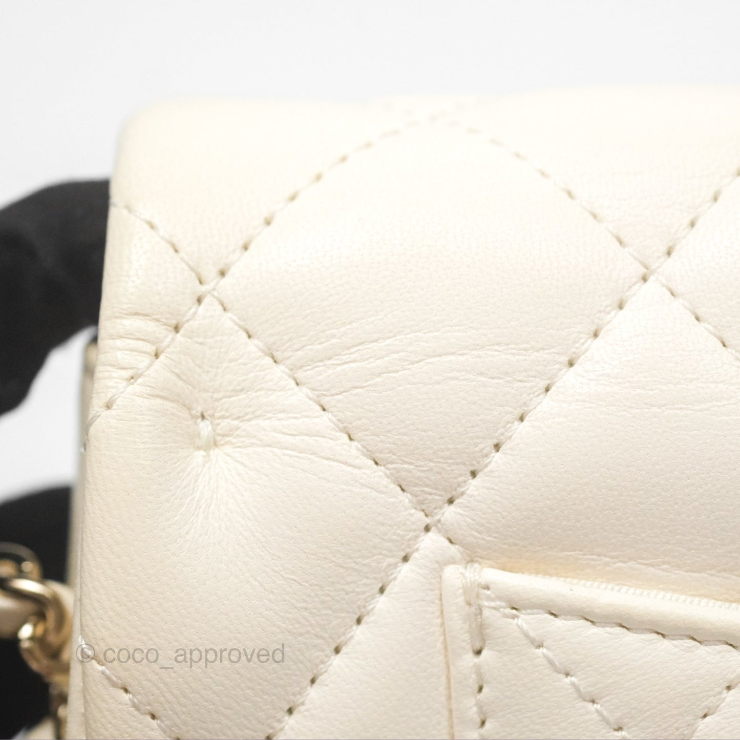 Chanel Small Logo Pearl Chain Flap Bag White Lambskin Gold Hardware
