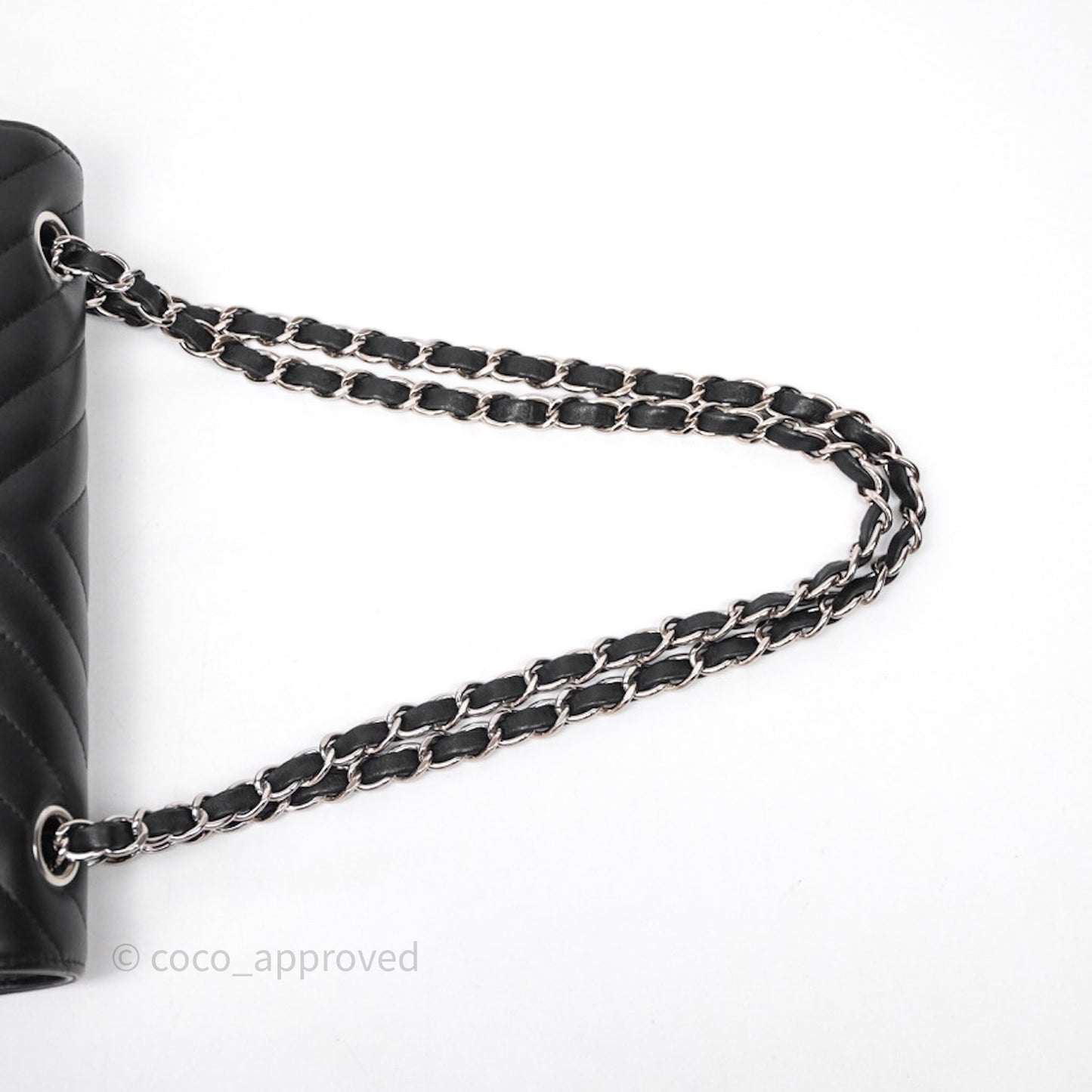 Chanel Small Classic Chevron Flap Black Lambskin Silver Hardware