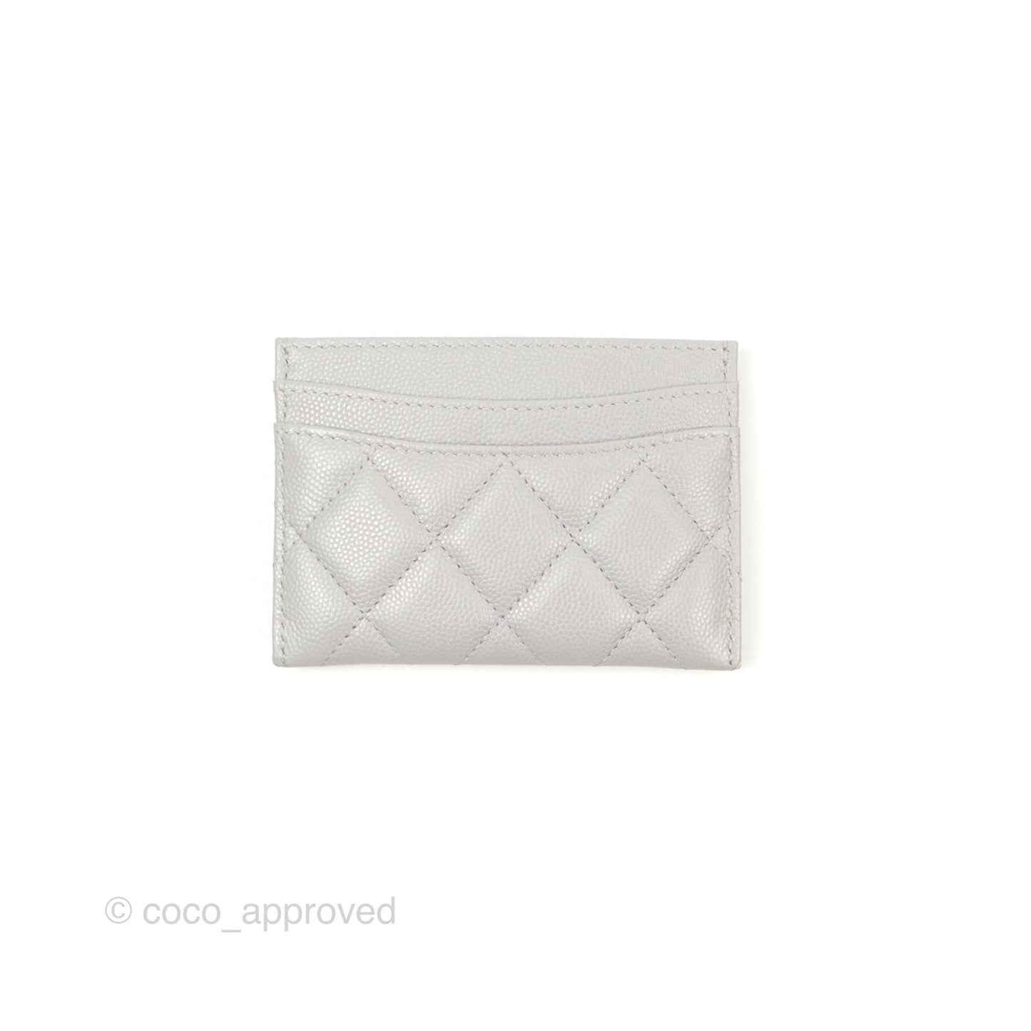 Chanel Classic Flat Card Holder Grey Caviar Gold Hardware