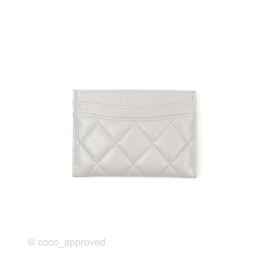 Chanel Classic Flat Card Holder Grey Caviar Gold Hardware
