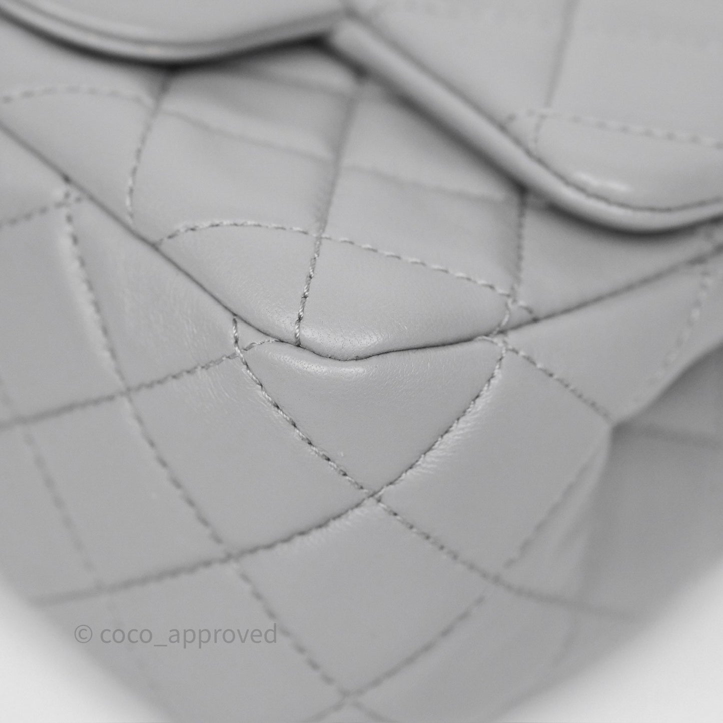 Chanel Pearl Crush Mini Square Quilted Grey Lambskin Aged Gold Hardware