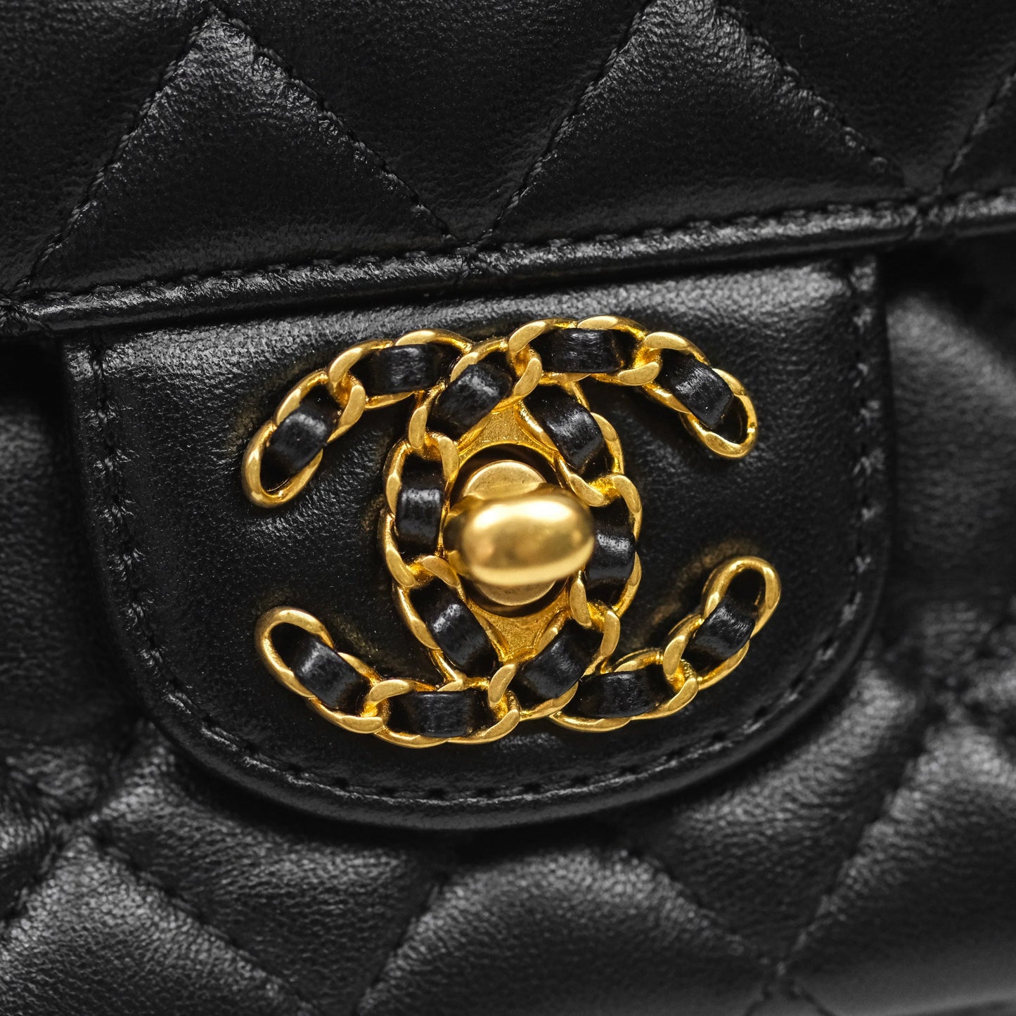 Chanel Logo Top Handle Small Flap Bag Black Lambskin Gold Hardware 24C