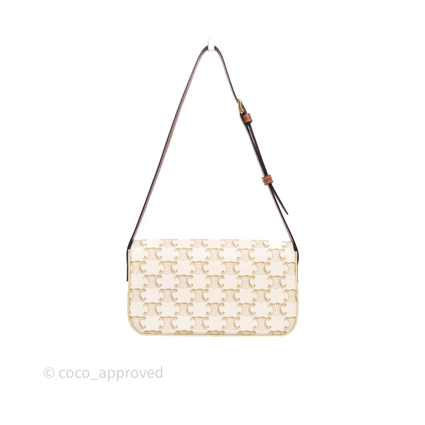 Celine Triomphe Shoulder Bag White Calfskin Triomphe Canvas
