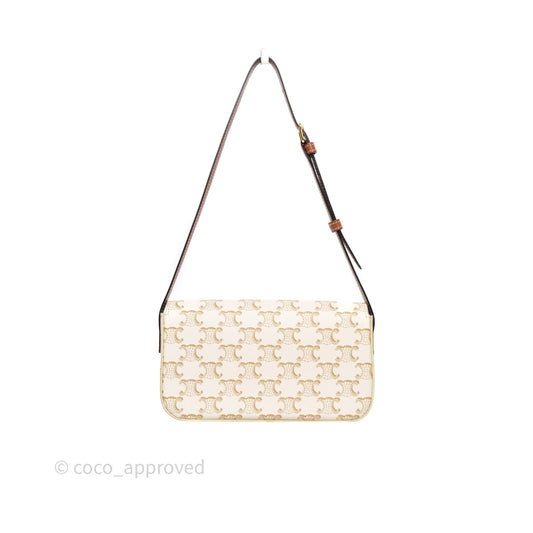 Celine Triomphe Shoulder Bag White Calfskin Triomphe Canvas