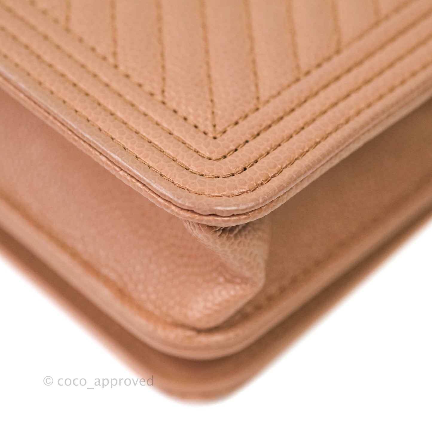 Chanel Chevron Boy Wallet on Chain WOC Dark Beige Caviar Antique Gold Hardware