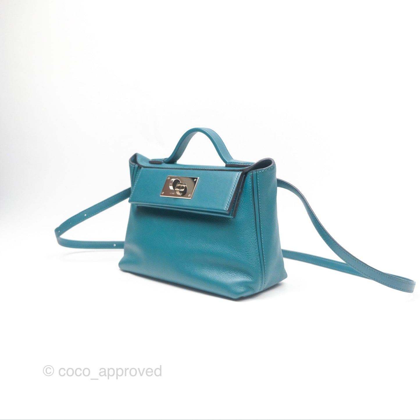 Hermès 24/24 21 Mini Vert Bosphore Evercolor Swift Palladium Hardware