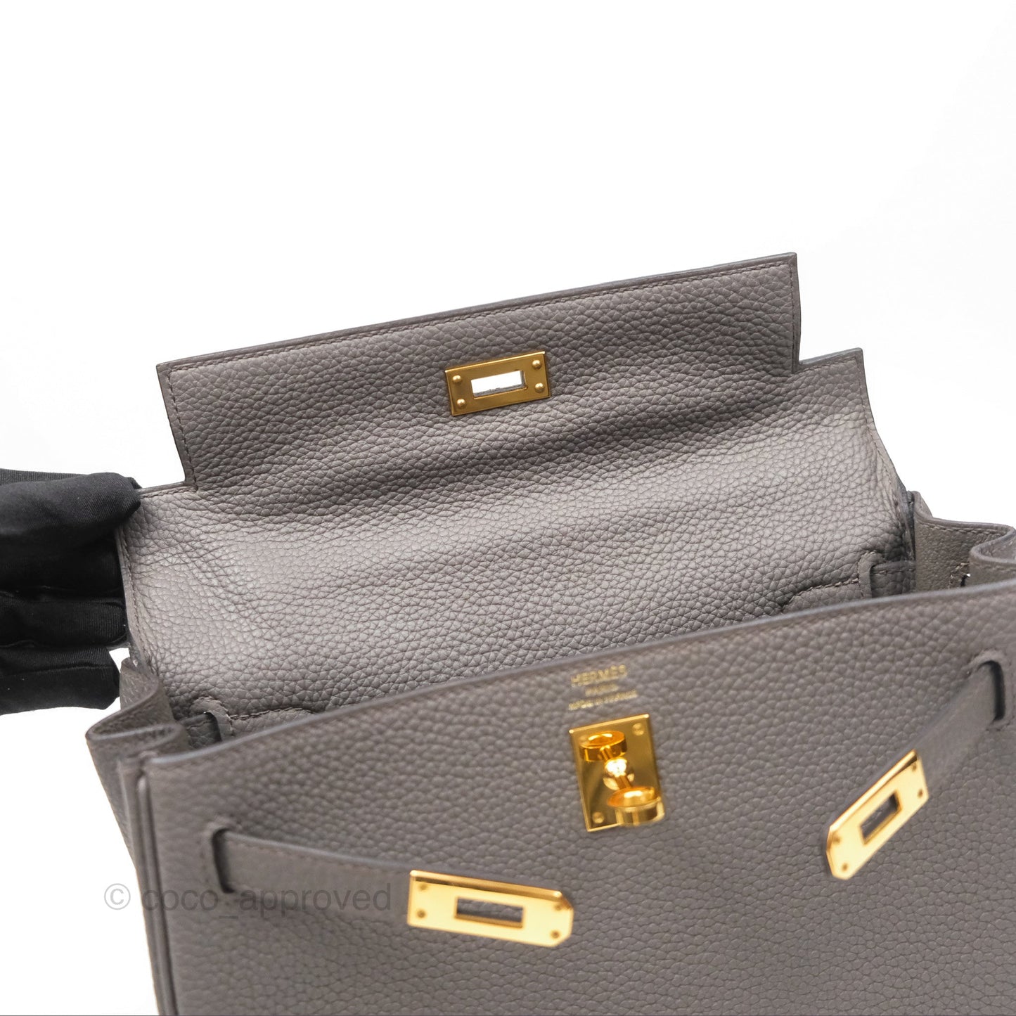 Hermès Retourne Kelly 25 Gris Etain 8F Togo Gold Hardware