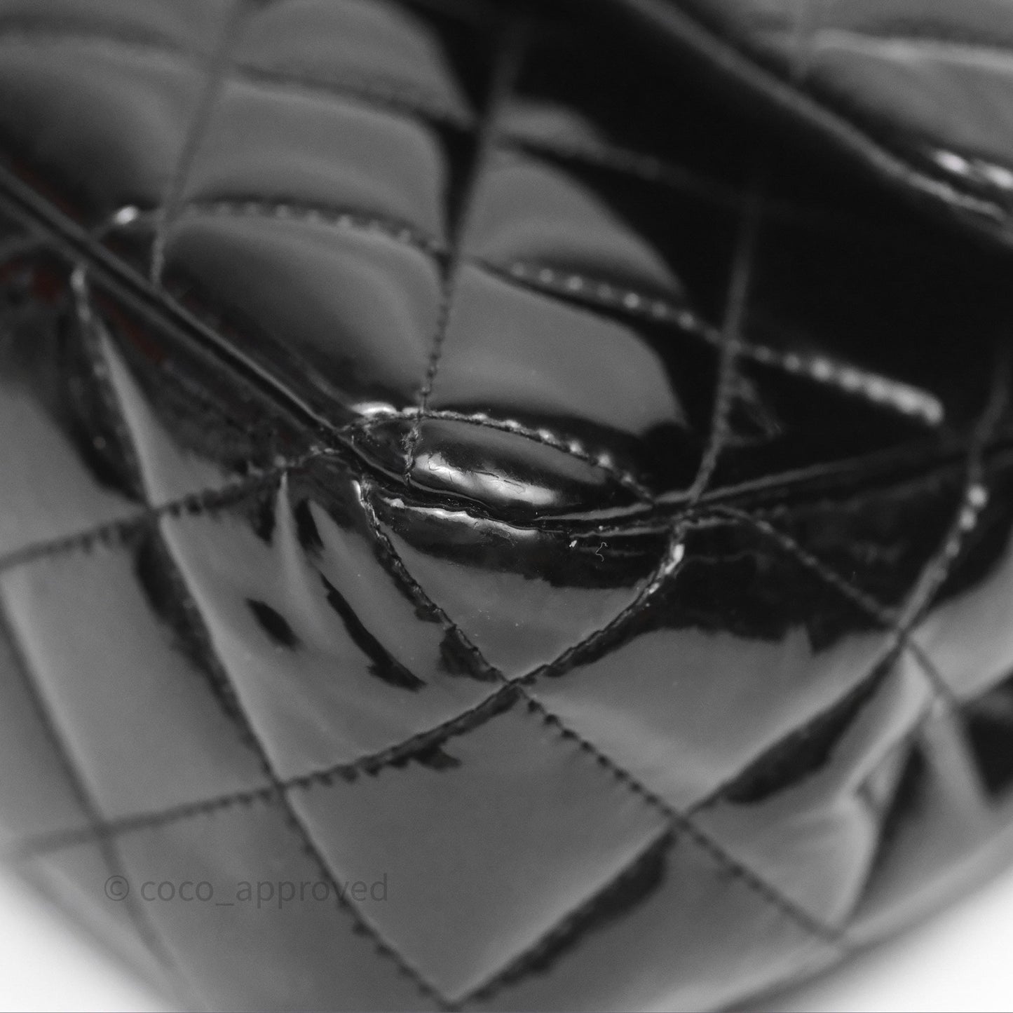 Chanel Classic M/L Medium Flap Quilted Black Patent Silver Hardware