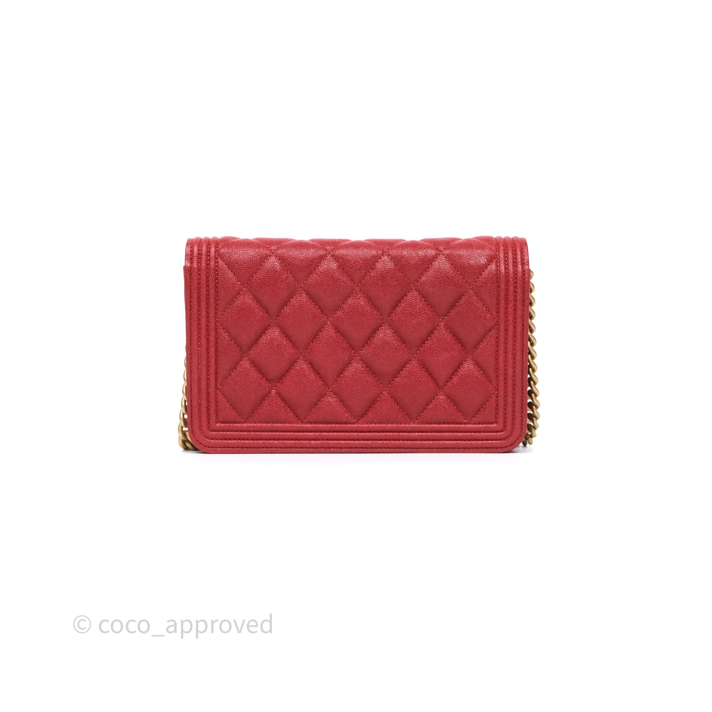 Chanel Boy Wallet on Chain WOC Red Caviar Aged Gold Hardware