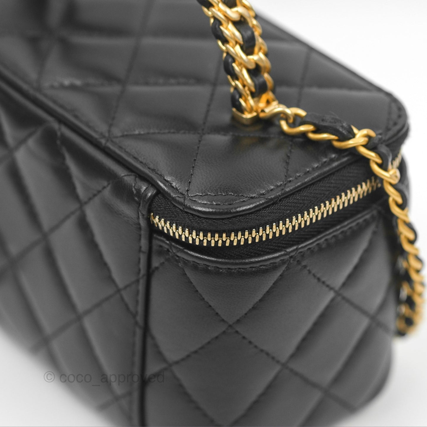 Chanel Vanity Rectangular with Top Handle Black Lambskin Aged Gold Hardware