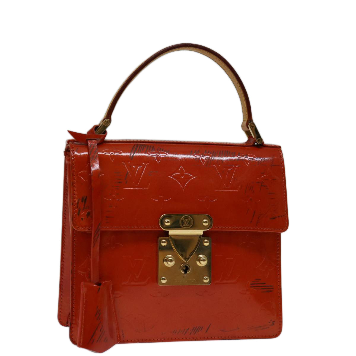 LOUIS VUITTON Monogram Vernis Spring Street Hand Bag Red M91135 LV 69489