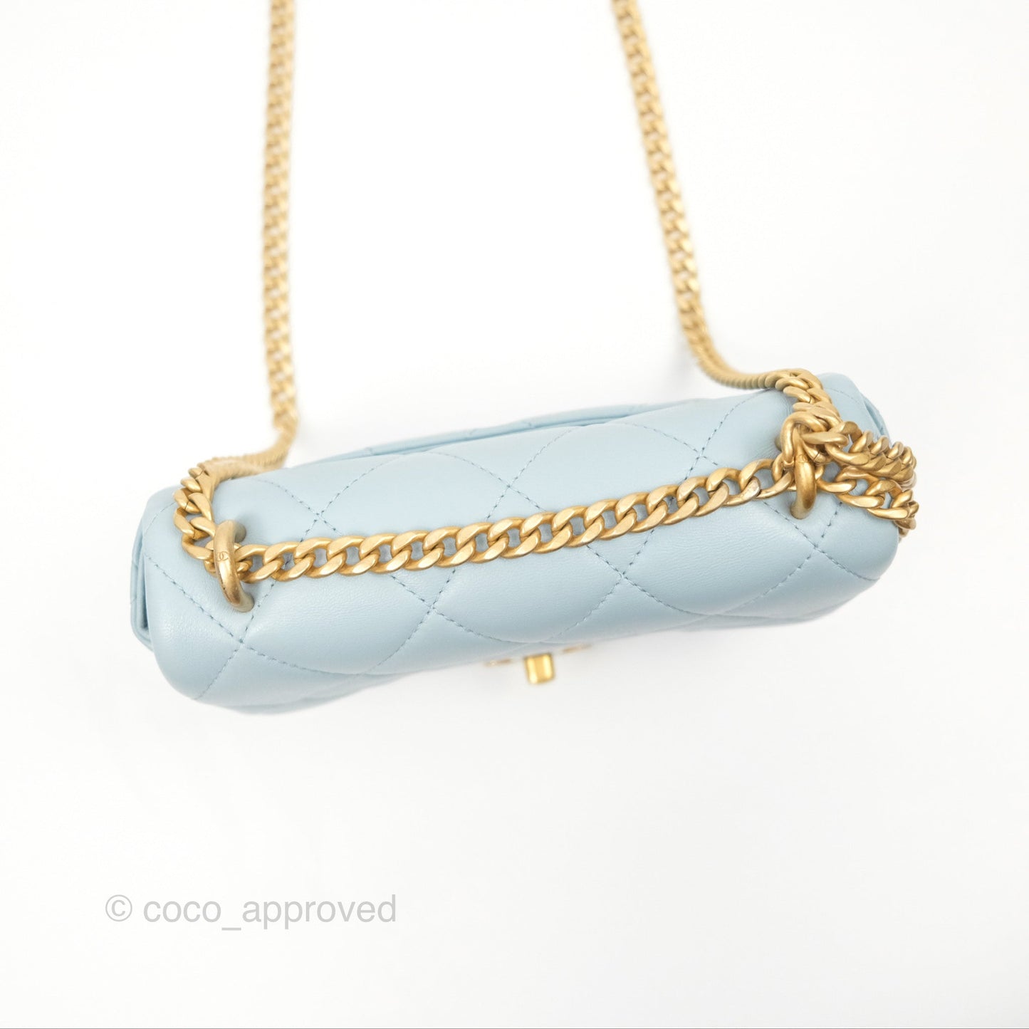Chanel Quilted Enamel Pending CC Mini Square Flap Baby Blue Lambskin 22P