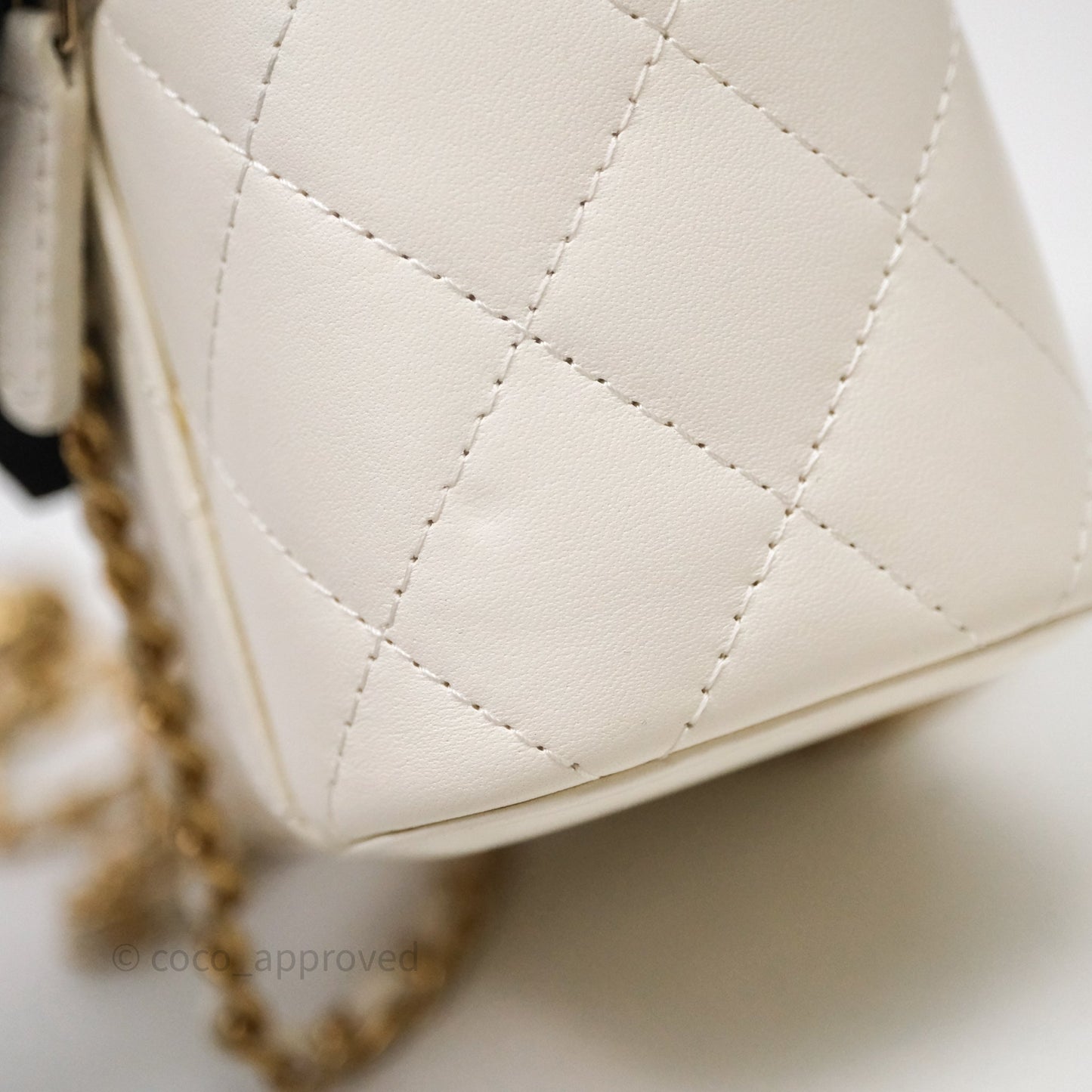 Chanel Quilted Pearl Crush Mini Vanity With Chain Ivory White Lambskin Aged Gold Hardware