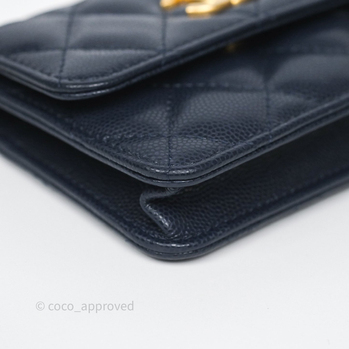 Chanel Twist Your Button Coin Purse With Chain Navy Shiny Caviar