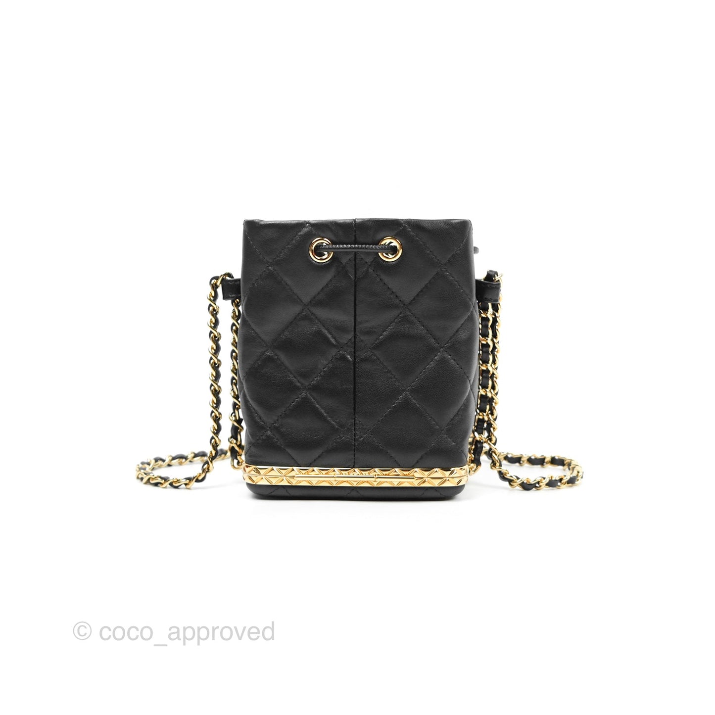 Chanel Small Bucket With Chain Black Lambskin Gold Hardware