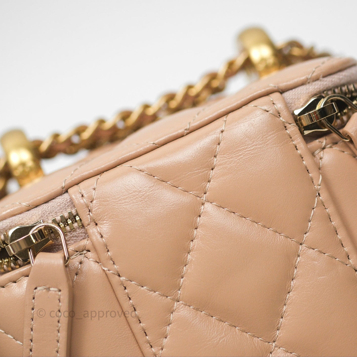 Chanel Quilted Mini Perfect Fit Vanity With Chain Beige Calfskin Aged Gold Hardware