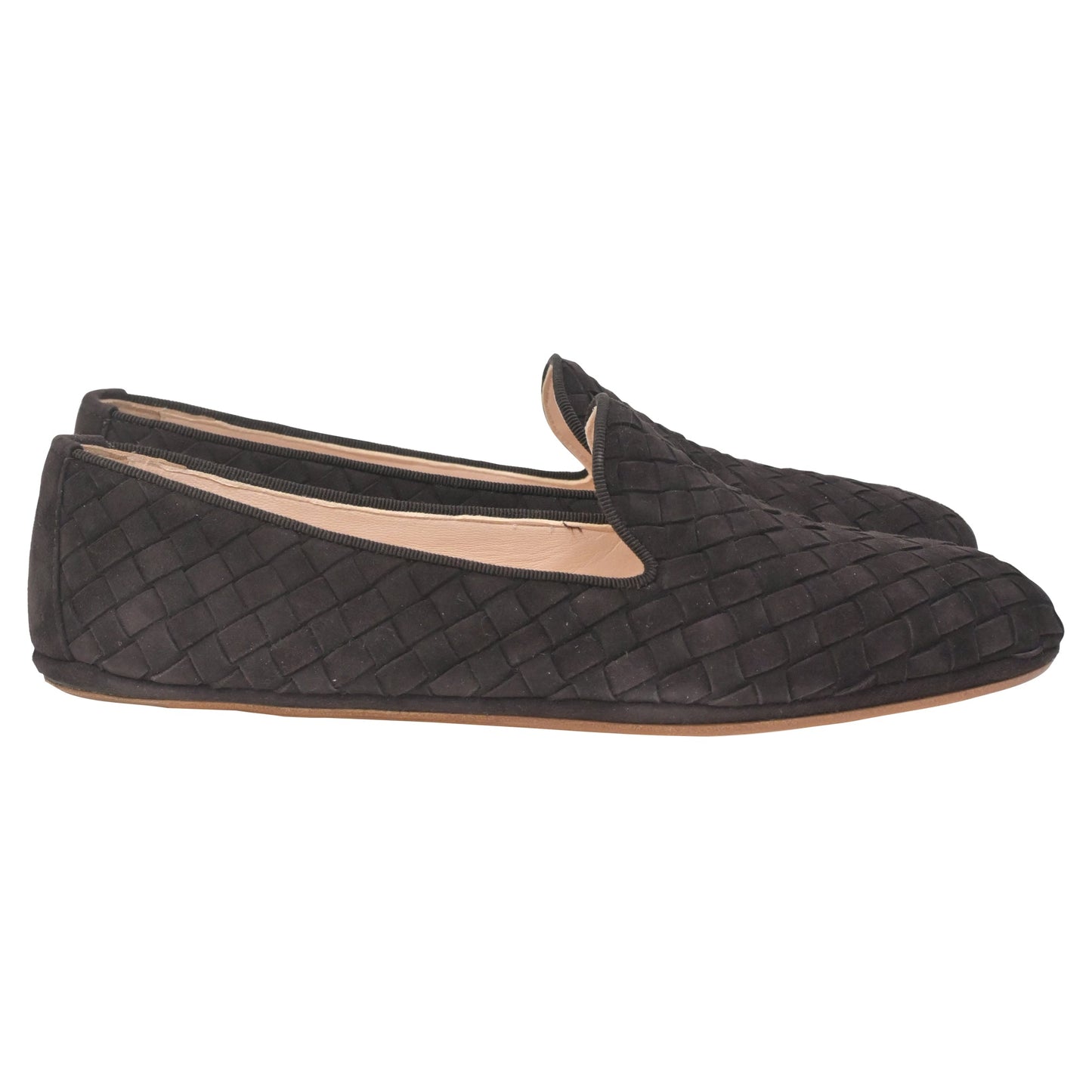 Luxury Bottega Veneta Fiandra Intrecciato Weave Loafers in Dark Brown Suede