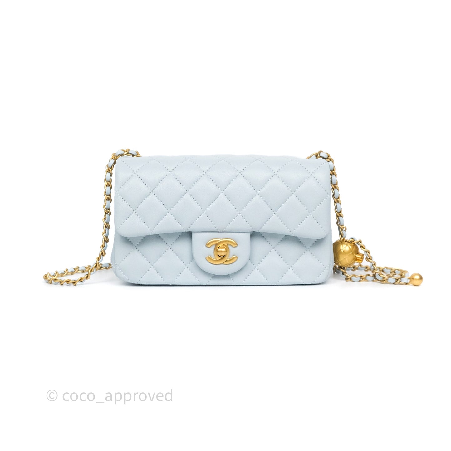 Chanel Pearl Crush Mini Rectangular Light Blue Lambskin Aged Gold Hardware