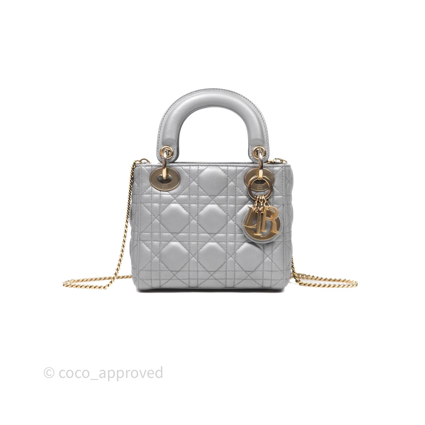Christian Dior Mini Lady Dior Iridescent Grey Lambskin Cannage Gold Hardware
