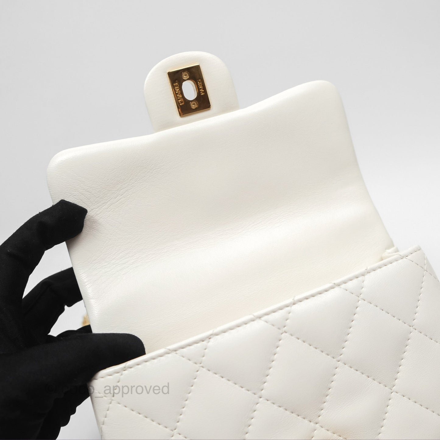 Chanel Top Handle Mini Flap Ivory White Lambskin Gold Hardware
