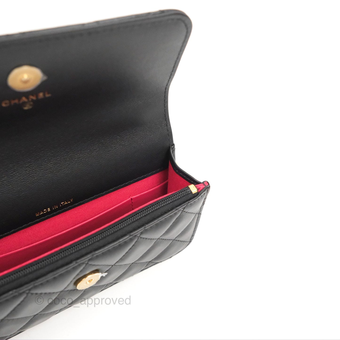 Chanel Mini WOC Phone Holder with Camellia Adjustable Chain Black Lambskin