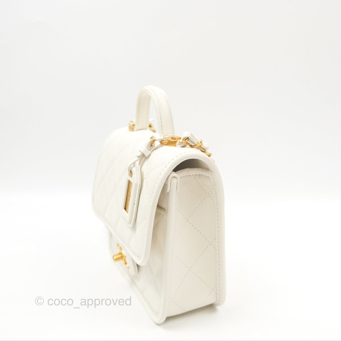 Chanel Mini School Memory Top Handle Flap White Caviar 22K