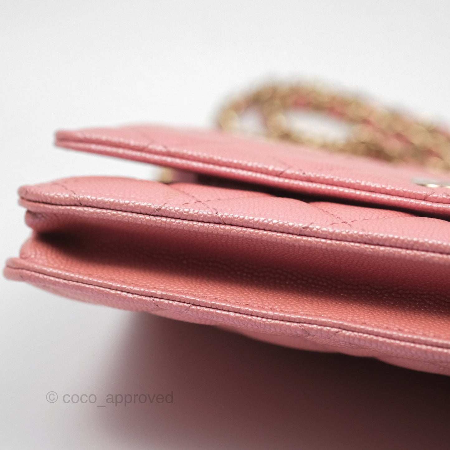 Chanel Classic Quilted Wallet on Chain WOC Iridescent Pink Caviar Gold Hardware