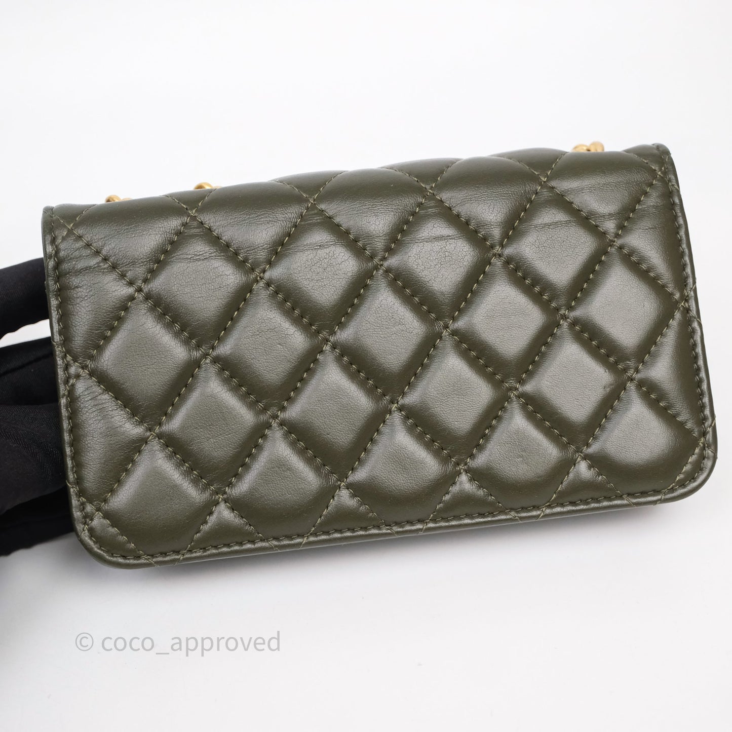 Chanel All Slide Adjustable Chain Phone Holder WOC Olive Green Lambskin