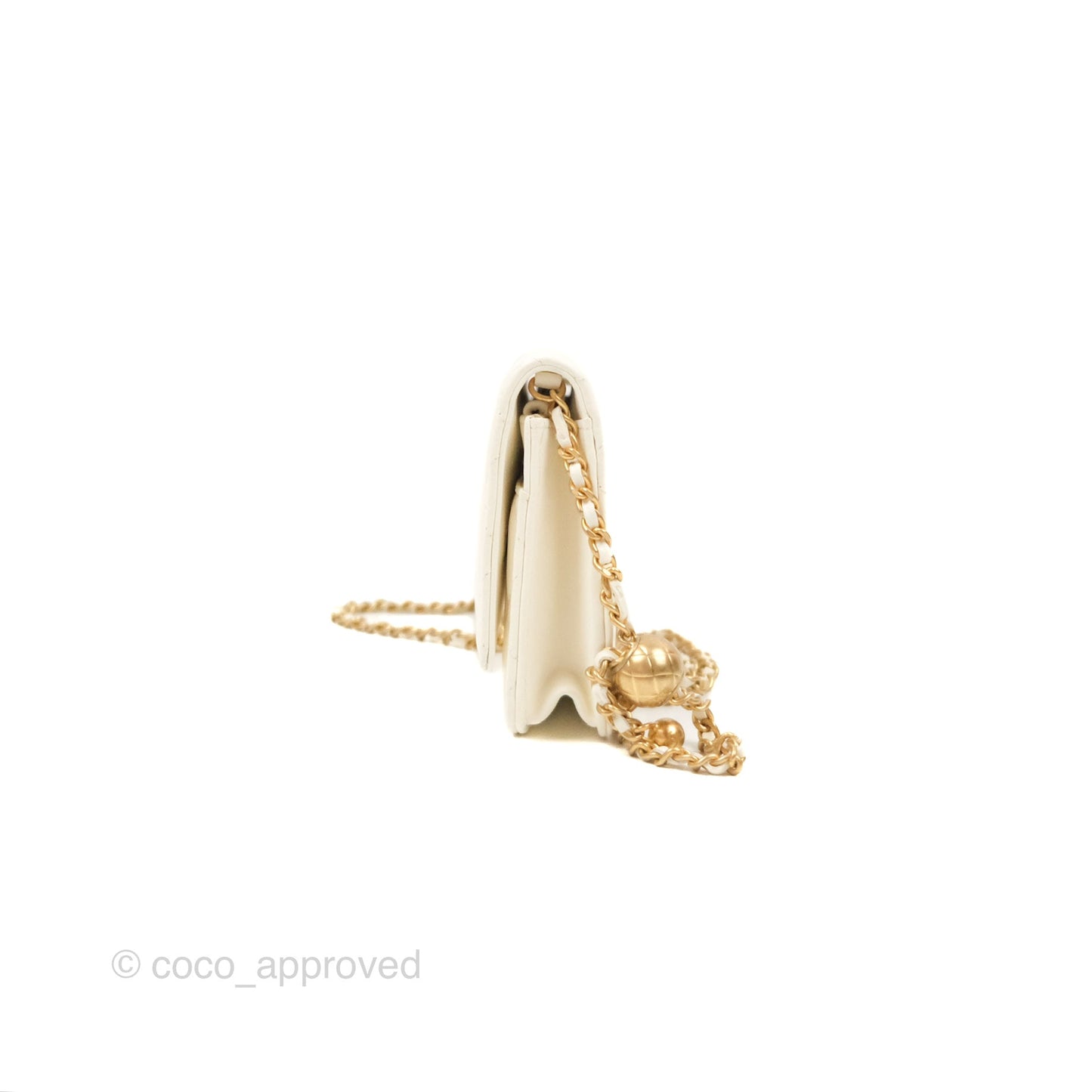 Chanel Quilted Pearl Crush Wallet on Chain WOC White Lambskin Aged Gold Hardware