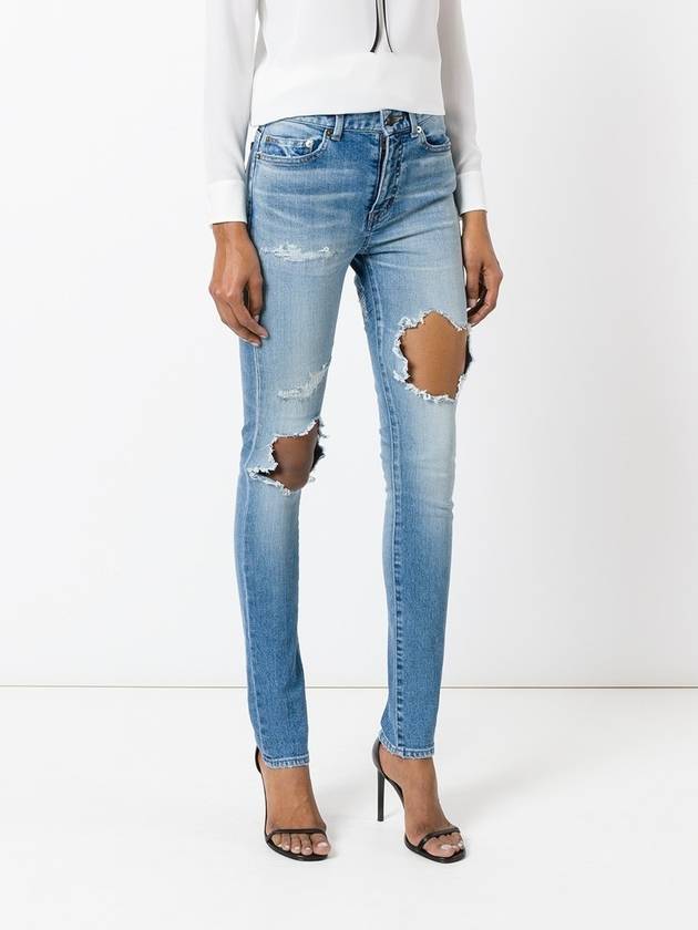 Luxury Saint Laurent Destroyed Mupage Cotton Jeans Blue