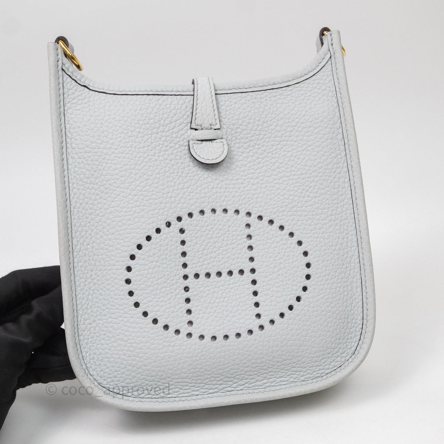 Hermès Mini Evelyne 16 Bleu Pale 08 Clemence Gold Hardware