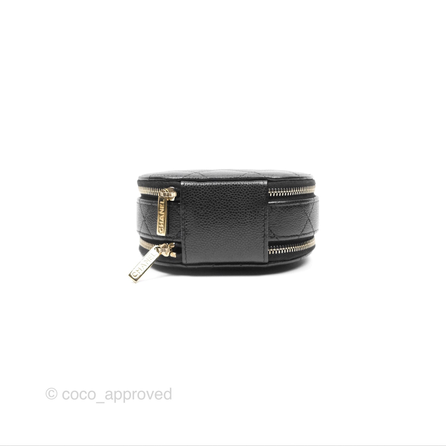 Chanel Mini Round Vanity Bag Handle With Care Black Caviar 22C